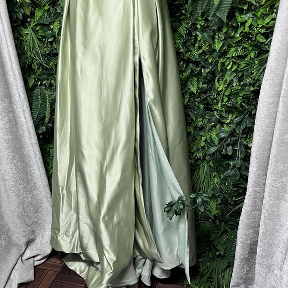 Elegant Dress Women 6 Gold Green High Neck Sequin Gown Layered Split Formal 2597 - Picture 5 of 9